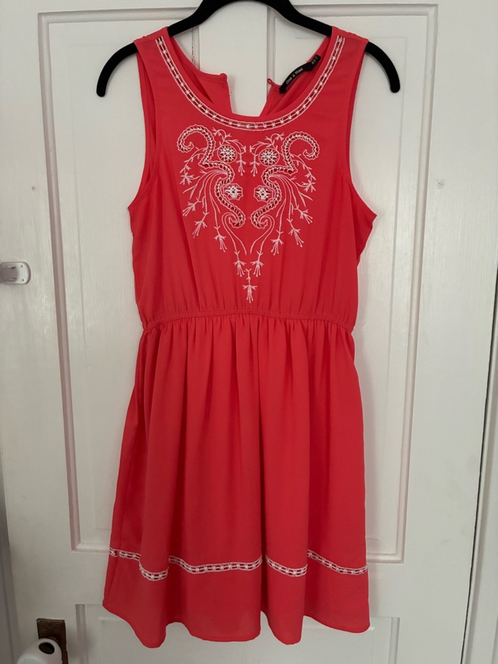 coral doe & rae embroidered dress
